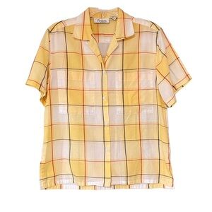Vintage Plaid Button Down Short Sleeve Blouse Sz 10